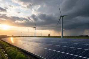 Windturbines en zonnepanelen onder wisselende weersomstandigheden