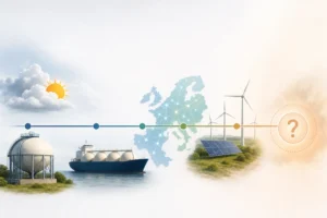 Tijdlijnillustratie met factoren die de verwachting van gas- en stroomprijzen op korte en langere termijn beïnvloeden.